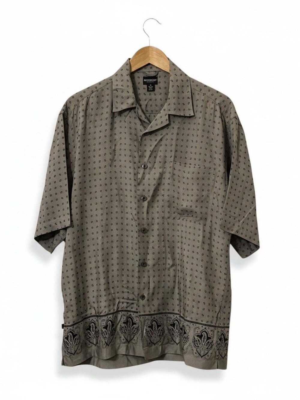 Vintage Reunion 100 Silk Camp Collar Shirt Mens M Beige Paisley Border Print